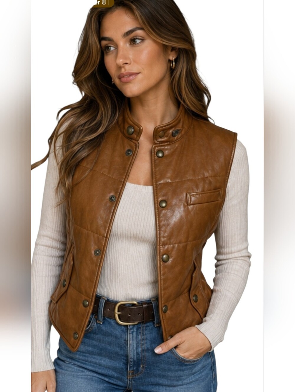 RALPH LAUREN Blue Label 100% Genuine Leather Quilted Vest. Tan Brown. EUC Size M